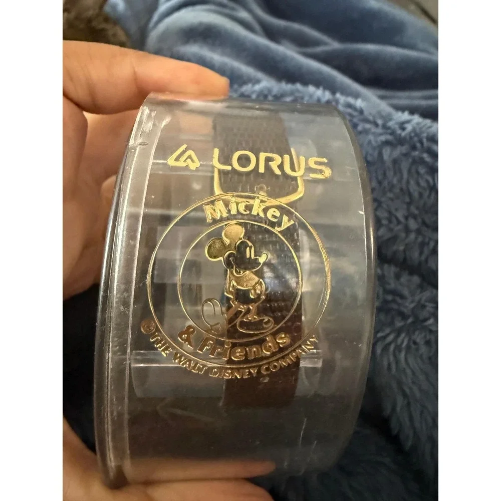 Lorus‎ Mickey Mouse Watch Gold Tone Rectangular V515-5308 RMF258 Brown Leather